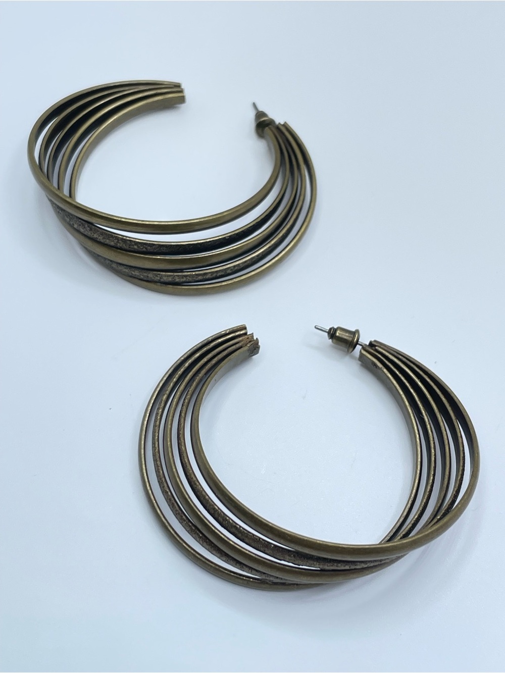 Antique Gold Tone Multi Hoop Earrings Layered Boho Statement
